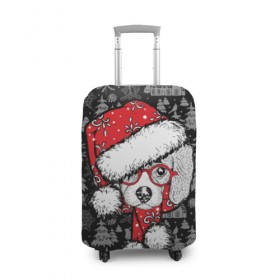 Чехол для чемодана 3D с принтом Собака, Санта в Курске, 86% полиэфир, 14% спандекс | двустороннее нанесение принта, прорези для ручек и колес | дед мороз | новогодний | рождество | шапка | шарф