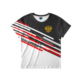 Детская футболка 3D с принтом RUSSIA - Black and White в Курске, 100% гипоаллергенный полиэфир | прямой крой, круглый вырез горловины, длина до линии бедер, чуть спущенное плечо, ткань немного тянется | russia | герб | россия