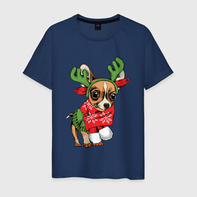 Мужская футболка хлопок с принтом Год собаки в Курске, 100% хлопок | прямой крой, круглый вырез горловины, длина до линии бедер, слегка спущенное плечо. | christmas | deer | dog | holiday | horns | new year | scarf | snow | snowflakes | sweater | winter | зима | новый год | олень | праздник | рога | рождество | свитер | снег | снежинки | собака | шарф