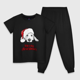 Детская пижама хлопок с принтом Собака Санта в Курске, 100% хлопок |  брюки и футболка прямого кроя, без карманов, на брюках мягкая резинка на поясе и по низу штанин
 | Тематика изображения на принте: christmas | dog | holiday | new year | santa claus | santa hat | snow | snowflakes | winter | дед мороз | зима | новый год | праздник | рождество | санта клаус | снег | снежинки | собака | шапка