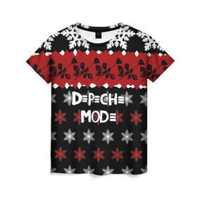 Женская футболка 3D с принтом Праздничный Depeche Mode в Курске, 100% полиэфир ( синтетическое хлопкоподобное полотно) | прямой крой, круглый вырез горловины, длина до линии бедер | depeche mode | вестник моды | депеш мод | дэйв гаан | мартин гор | новогодний | новый год | рождество | роза | снежинки | энди флетчер