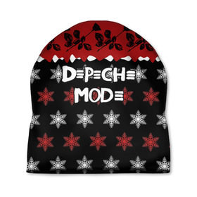 Шапка 3D с принтом Праздничный Depeche Mode в Курске, 100% полиэстер | универсальный размер, печать по всей поверхности изделия | depeche mode | вестник моды | депеш мод | дэйв гаан | мартин гор | новогодний | новый год | рождество | роза | снежинки | энди флетчер