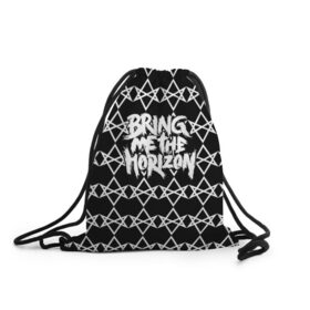 Рюкзак-мешок 3D с принтом Bring Me the Horizon в Курске, 100% полиэстер | плотность ткани — 200 г/м2, размер — 35 х 45 см; лямки — толстые шнурки, застежка на шнуровке, без карманов и подкладки | bmth | bring me the horizon | альтернативный метал | альтернативный рок | бмтх | бмтш | группа | достань для меня горизонт | дэткор | метал | рок | электроник рок