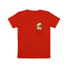 Детская футболка хлопок с принтом Собачка в кармане в Курске, 100% хлопок | круглый вырез горловины, полуприлегающий силуэт, длина до линии бедер | год собаки | новый год | собака