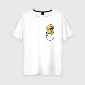 Женская футболка хлопок Oversize с принтом Собачка в кармане в Курске, 100% хлопок | свободный крой, круглый ворот, спущенный рукав, длина до линии бедер
 | год собаки | новый год | собака