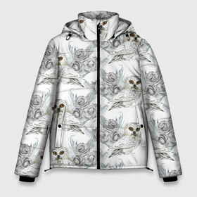 Мужская зимняя куртка 3D с принтом Owl with roses в Курске, верх — 100% полиэстер; подкладка — 100% полиэстер; утеплитель — 100% полиэстер | длина ниже бедра, свободный силуэт Оверсайз. Есть воротник-стойка, отстегивающийся капюшон и ветрозащитная планка. 

Боковые карманы с листочкой на кнопках и внутренний карман на молнии. | Тематика изображения на принте: flowers | owl | owls | roses | розы | сова | совы | цветы