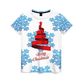 Женская футболка 3D с принтом Merry christmas в Курске, 100% полиэфир ( синтетическое хлопкоподобное полотно) | прямой крой, круглый вырез горловины, длина до линии бедер | 