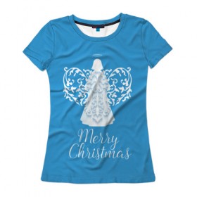 Женская футболка 3D с принтом Счастливого Рождества! в Курске, 100% полиэфир ( синтетическое хлопкоподобное полотно) | прямой крой, круглый вырез горловины, длина до линии бедер | 