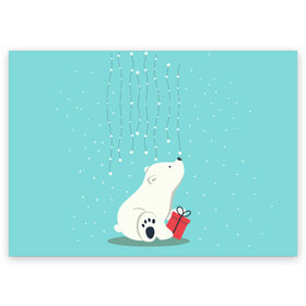 Поздравительная открытка с принтом Медведь под снегом в Курске, 100% бумага | плотность бумаги 280 г/м2, матовая, на обратной стороне линовка и место для марки
 | зима | медведь | новый год | подарок | рождество