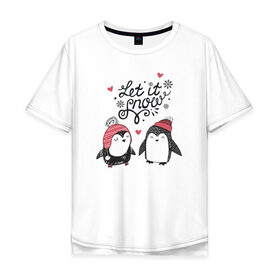 Мужская футболка хлопок Oversize с принтом Пингвинчики в Курске, 100% хлопок | свободный крой, круглый ворот, “спинка” длиннее передней части | зима | новый год | пингвин | подарок | рождество