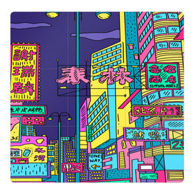 Магнитный плакат 3Х3 с принтом Токио в Курске, Полимерный материал с магнитным слоем | 9 деталей размером 9*9 см | Тематика изображения на принте: азия | буквы | вывески | иероглифы | кислота | мегаполис | неон | неонуар | флуо | япония | яркий