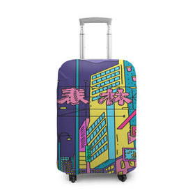 Чехол для чемодана 3D с принтом Токио в Курске, 86% полиэфир, 14% спандекс | двустороннее нанесение принта, прорези для ручек и колес | азия | буквы | вывески | иероглифы | кислота | мегаполис | неон | неонуар | флуо | япония | яркий
