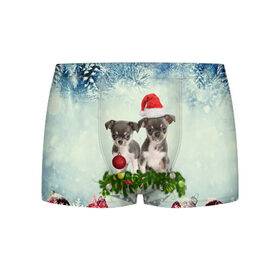 Мужские трусы 3D с принтом Милые собачки в Курске, 50% хлопок, 50% полиэстер | классическая посадка, на поясе мягкая тканевая резинка | christmas | new year | год собаки | елка | елочки | новогодний | новый год | рождество | снег | снежинки | собака