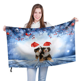 Флаг 3D с принтом Новогодние собачки в Курске, 100% полиэстер | плотность ткани — 95 г/м2, размер — 67 х 109 см. Принт наносится с одной стороны | christmas | new year | santa | год собаки | елка | елочки | новогодний | новый год | рождество | снег | снежинки | собака