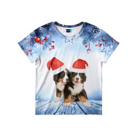Детская футболка 3D с принтом Новогодние собачки в Курске, 100% гипоаллергенный полиэфир | прямой крой, круглый вырез горловины, длина до линии бедер, чуть спущенное плечо, ткань немного тянется | christmas | new year | santa | год собаки | елка | елочки | новогодний | новый год | рождество | снег | снежинки | собака