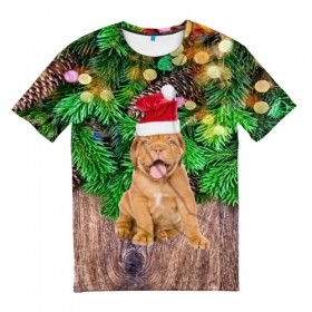 Мужская футболка 3D с принтом DOG в Курске, 100% полиэфир | прямой крой, круглый вырез горловины, длина до линии бедер | christmas | new year | santa | год собаки | дед мороз | елка | елочки | новогодний | новый год | рождество | сантаклаус | снег | снежинки | собака