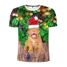 Мужская футболка 3D спортивная с принтом DOG в Курске, 100% полиэстер с улучшенными характеристиками | приталенный силуэт, круглая горловина, широкие плечи, сужается к линии бедра | christmas | new year | santa | год собаки | дед мороз | елка | елочки | новогодний | новый год | рождество | сантаклаус | снег | снежинки | собака