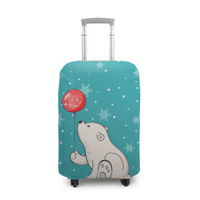 Чехол для чемодана 3D с принтом Мишка и шарик в Курске, 86% полиэфир, 14% спандекс | двустороннее нанесение принта, прорези для ручек и колес | зима | медведь | новый год | подарок | рождество