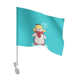 Флаг для автомобиля с принтом Пингвин в шарфе в Курске, 100% полиэстер | Размер: 30*21 см | зима | новый год | пингвин | подарок | рождество