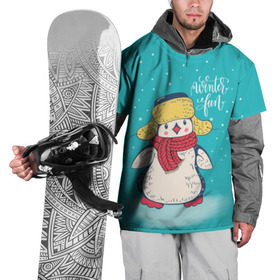 Накидка на куртку 3D с принтом Пингвин в шарфе в Курске, 100% полиэстер |  | Тематика изображения на принте: зима | новый год | пингвин | подарок | рождество