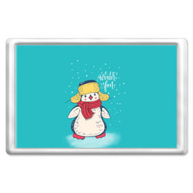 Магнит 45*70 с принтом Пингвин в шарфе в Курске, Пластик | Размер: 78*52 мм; Размер печати: 70*45 | Тематика изображения на принте: зима | новый год | пингвин | подарок | рождество