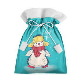 Подарочный 3D мешок с принтом Пингвин в шарфе в Курске, 100% полиэстер | Размер: 29*39 см | Тематика изображения на принте: зима | новый год | пингвин | подарок | рождество