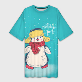 Платье-футболка 3D с принтом Пингвин в шарфе в Курске,  |  | зима | новый год | пингвин | подарок | рождество
