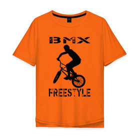 Мужская футболка хлопок Oversize с принтом BMX FreeStyle в Курске, 100% хлопок | свободный крой, круглый ворот, “спинка” длиннее передней части | bmx | freestyle | велик | велосипед | трюки | экстрим