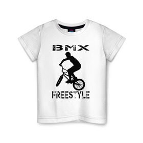 Детская футболка хлопок с принтом BMX FreeStyle в Курске, 100% хлопок | круглый вырез горловины, полуприлегающий силуэт, длина до линии бедер | Тематика изображения на принте: bmx | freestyle | велик | велосипед | трюки | экстрим