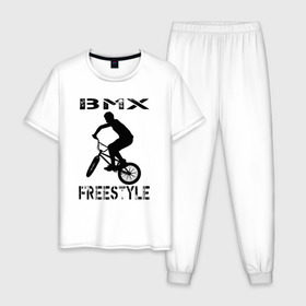 Мужская пижама хлопок с принтом BMX FreeStyle в Курске, 100% хлопок | брюки и футболка прямого кроя, без карманов, на брюках мягкая резинка на поясе и по низу штанин
 | bmx | freestyle | велик | велосипед | трюки | экстрим