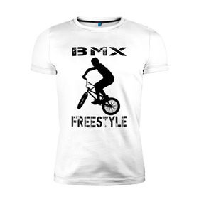 Мужская футболка премиум с принтом BMX FreeStyle в Курске, 92% хлопок, 8% лайкра | приталенный силуэт, круглый вырез ворота, длина до линии бедра, короткий рукав | bmx | freestyle | велик | велосипед | трюки | экстрим