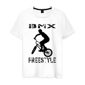 Мужская футболка хлопок с принтом BMX FreeStyle в Курске, 100% хлопок | прямой крой, круглый вырез горловины, длина до линии бедер, слегка спущенное плечо. | bmx | freestyle | велик | велосипед | трюки | экстрим