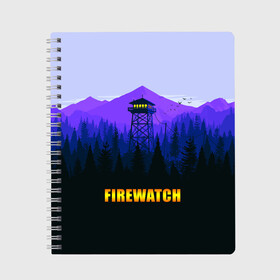 Тетрадь с принтом Firewatch в Курске, 100% бумага | 48 листов, плотность листов — 60 г/м2, плотность картонной обложки — 250 г/м2. Листы скреплены сбоку удобной пружинной спиралью. Уголки страниц и обложки скругленные. Цвет линий — светло-серый
 | вышка | закат | лес | пейзаж