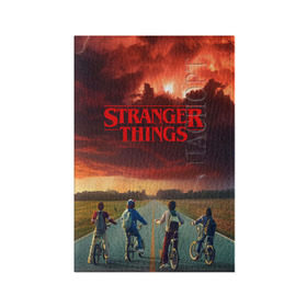 Обложка для паспорта матовая кожа с принтом Stranger Things в Курске, натуральная матовая кожа | размер 19,3 х 13,7 см; прозрачные пластиковые крепления | Тематика изображения на принте: stranger things | очень странные дела