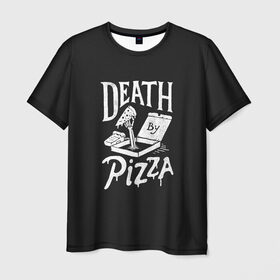 Мужская футболка 3D с принтом Death By Pizza в Курске, 100% полиэфир | прямой крой, круглый вырез горловины, длина до линии бедер | рука | скелет | умереть от пицы