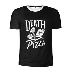 Мужская футболка 3D спортивная с принтом Death By Pizza в Курске, 100% полиэстер с улучшенными характеристиками | приталенный силуэт, круглая горловина, широкие плечи, сужается к линии бедра | Тематика изображения на принте: рука | скелет | умереть от пицы