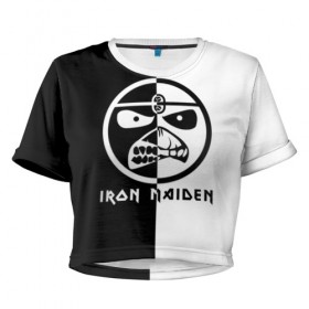 Женская футболка 3D укороченная с принтом Iron Maiden в Курске, 100% полиэстер | круглая горловина, длина футболки до линии талии, рукава с отворотами | 