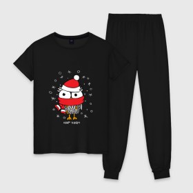 Женская пижама хлопок с принтом Сова в шапке в Курске, 100% хлопок | брюки и футболка прямого кроя, без карманов, на брюках мягкая резинка на поясе и по низу штанин | зима | новый год | подарок | рождество | сова