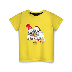 Детская футболка хлопок с принтом Мопсы в Курске, 100% хлопок | круглый вырез горловины, полуприлегающий силуэт, длина до линии бедер | зима | мопс | новый год | подарок | рождество