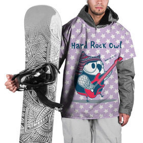 Накидка на куртку 3D с принтом Hard rock owl в Курске, 100% полиэстер |  | гитара | гитарист | музыка | музыкант