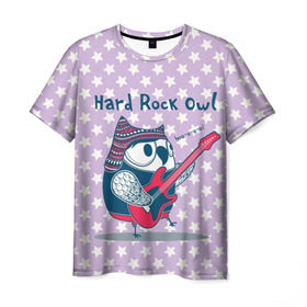Мужская футболка 3D с принтом Hard rock owl в Курске, 100% полиэфир | прямой крой, круглый вырез горловины, длина до линии бедер | гитара | гитарист | музыка | музыкант