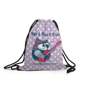 Рюкзак-мешок 3D с принтом Hard rock owl в Курске, 100% полиэстер | плотность ткани — 200 г/м2, размер — 35 х 45 см; лямки — толстые шнурки, застежка на шнуровке, без карманов и подкладки | гитара | гитарист | музыка | музыкант