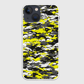Чехол для iPhone 13 mini с принтом Камуфляж с гончими псами в Курске,  |  | гончая | желтый | камуфляж | милитари | охота | паттерн | серый | собака | собаки