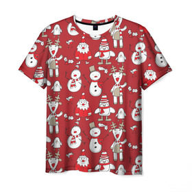 Мужская футболка 3D с принтом Новый год в Курске, 100% полиэфир | прямой крой, круглый вырез горловины, длина до линии бедер | Тематика изображения на принте: дед мороз | новогодний олень | новый год | олень | пингвин | подарок на новый год | снеговик