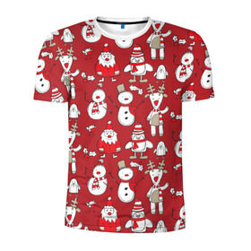 Мужская футболка 3D спортивная с принтом Новый год в Курске, 100% полиэстер с улучшенными характеристиками | приталенный силуэт, круглая горловина, широкие плечи, сужается к линии бедра | Тематика изображения на принте: дед мороз | новогодний олень | новый год | олень | пингвин | подарок на новый год | снеговик