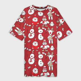 Платье-футболка 3D с принтом Новый год в Курске,  |  | Тематика изображения на принте: дед мороз | новогодний олень | новый год | олень | пингвин | подарок на новый год | снеговик