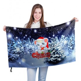 Флаг 3D с принтом Милый зверёк в Курске, 100% полиэстер | плотность ткани — 95 г/м2, размер — 67 х 109 см. Принт наносится с одной стороны | new year | елка | новогодний | новый год | рождество | снег | снежинки