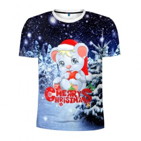 Мужская футболка 3D спортивная с принтом Милый зверёк в Курске, 100% полиэстер с улучшенными характеристиками | приталенный силуэт, круглая горловина, широкие плечи, сужается к линии бедра | new year | елка | новогодний | новый год | рождество | снег | снежинки