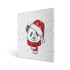 Холст квадратный с принтом Панда Санта в Курске, 100% ПВХ |  | дед мороз | зима | медведь | праздник | рождество | санта клаус | снег | шапка | шарф