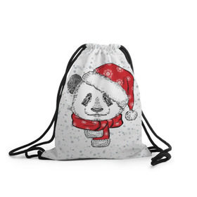 Рюкзак-мешок 3D с принтом Панда Санта в Курске, 100% полиэстер | плотность ткани — 200 г/м2, размер — 35 х 45 см; лямки — толстые шнурки, застежка на шнуровке, без карманов и подкладки | дед мороз | зима | медведь | праздник | рождество | санта клаус | снег | шапка | шарф